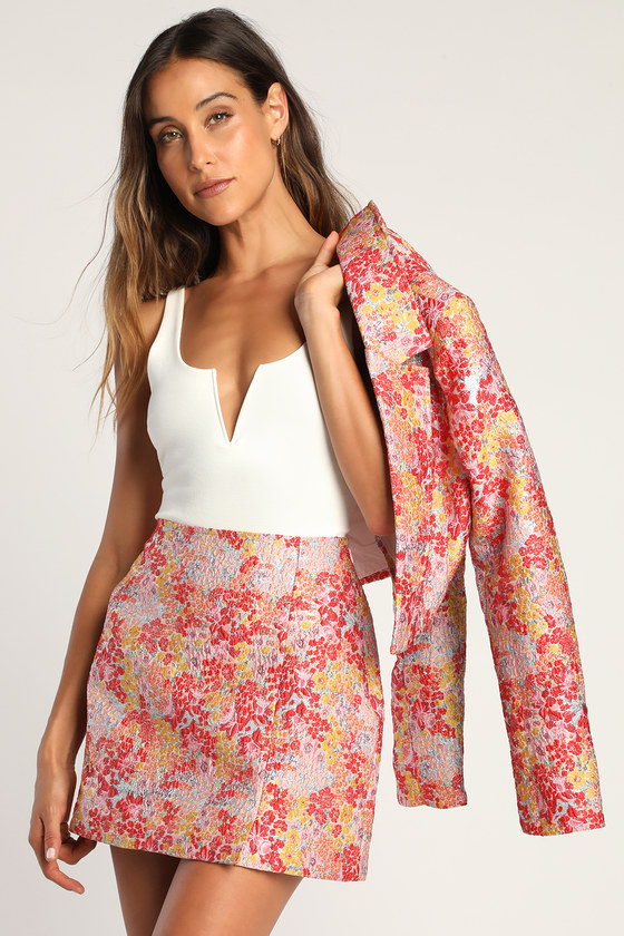 Fierce Flower Blush Floral Jacquard Mini Skirt