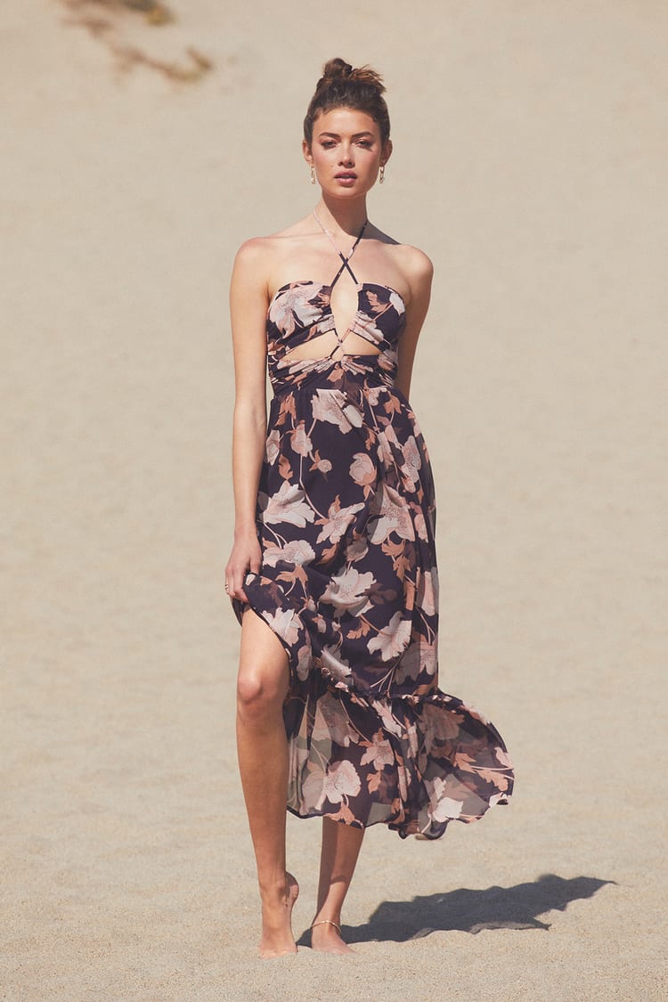 Blooming Elegance Floral Halter Dress