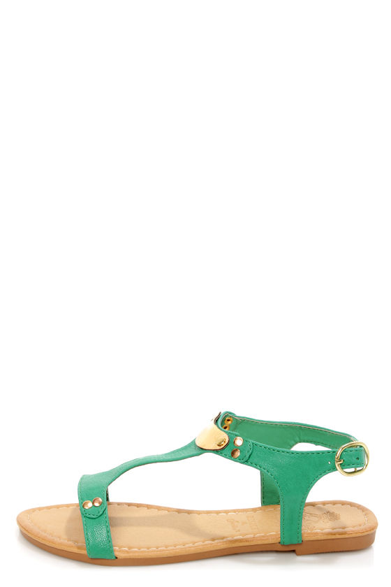 Darlene 2 Green Gold Plated T-Strap Sandals - $17.00 - Lulus