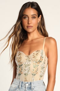 Essence of Elegance Beige Embroidered Bustier Bodysuit 2