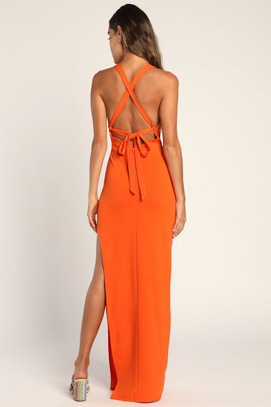 Romantic Intent Orange Lace-Up Bodycon Maxi Dress 5