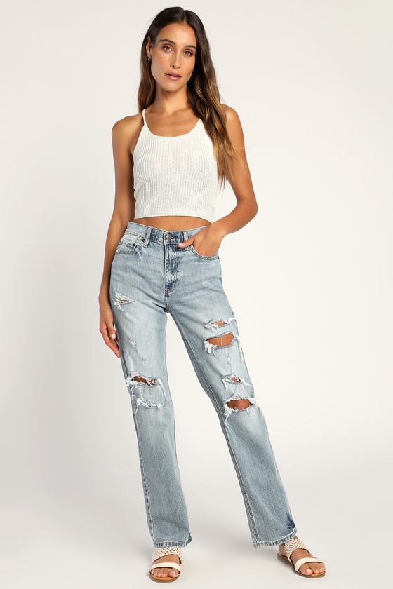 Distressed dad jeans sales