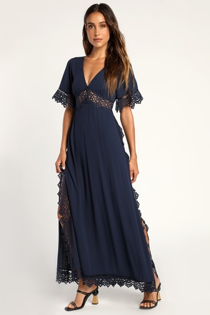 Navy Blue Lace Crochet Maxi - Dress Dress