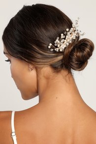 Art of the Swoon Gold Pearl Beaded Hair Comb