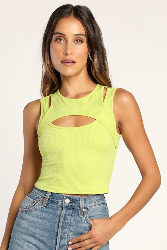 新品 little suzie ASYMMETRIC CUT OUT TANK Cutout Tank Top - Green Tank Top - Green Lounge Tops - Lulus