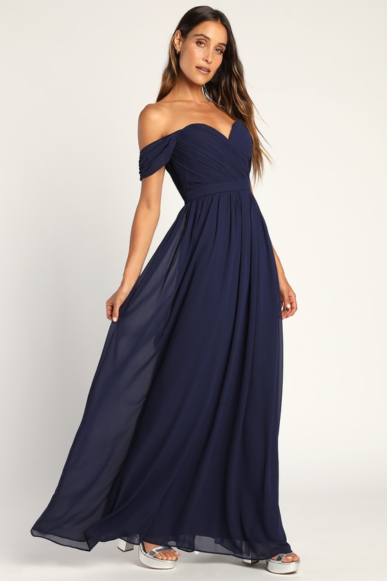 Navy Blue Chiffon Dress - Sweetheart Chiffon Dress - Maxi Dress - Lulus
