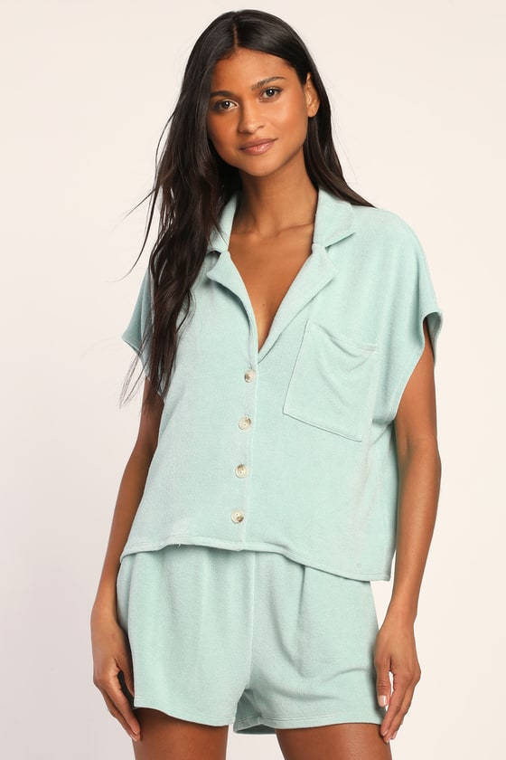 Mint green button up cheap