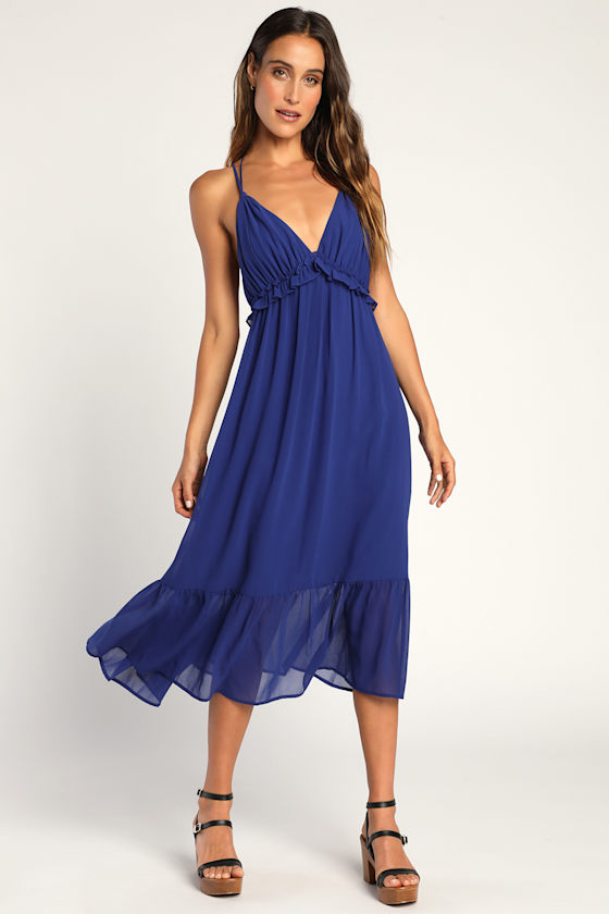 Always Your Girl Royal Blue Ruffled Midi Dress 2