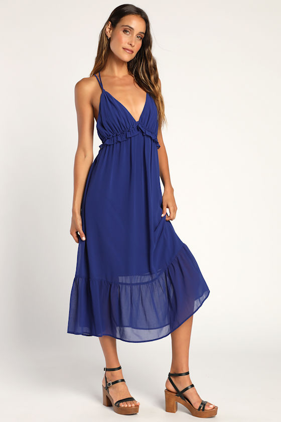 Always Your Girl Royal Blue Ruffled Midi Dress 4