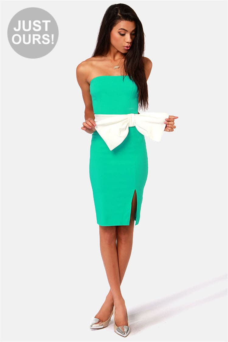 sea green strapless dress Emerald Strapless