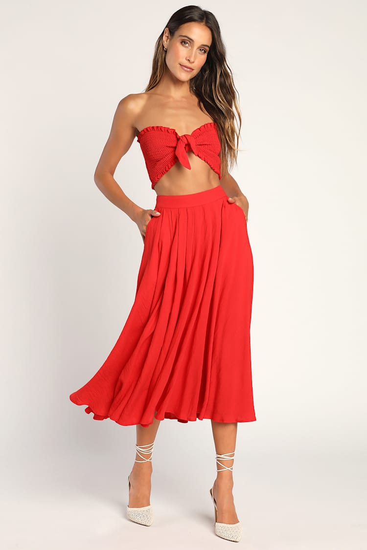 Red Smocked Dress - Two-Piece Dress - Bandeau Midi Dress - Lulus Red Smocked Dress - Two-Piece Dress - Bandeau Midi Dress - Lulus