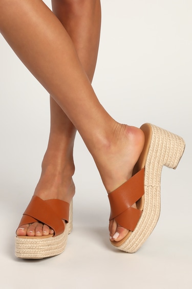 Neela Brown Espadrille Platform Slide Sandals