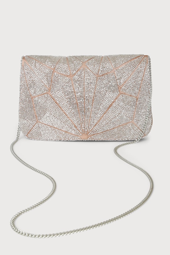 Elegant Arrival Pink and Silver Beaded Clutch 1
