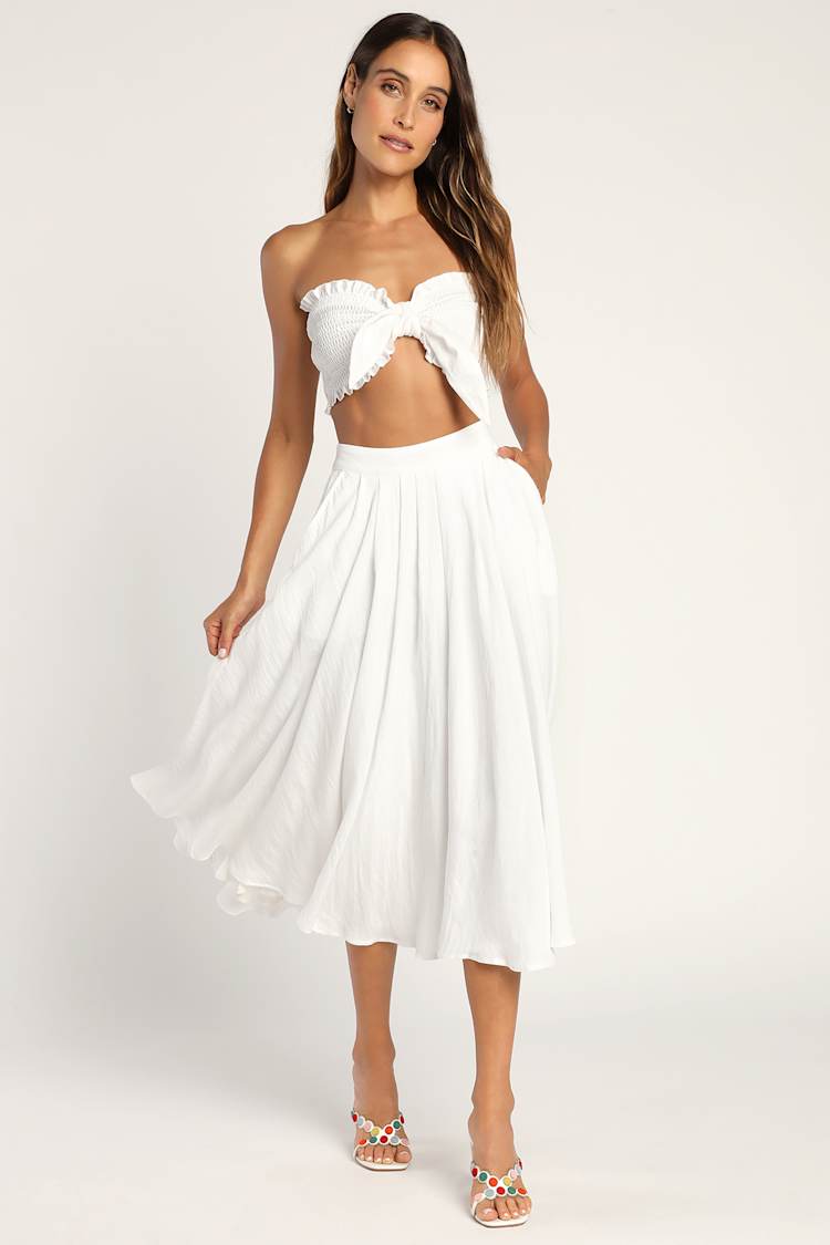 knee length dresses for ladies Women's White Lace Midi Dress main image 0
