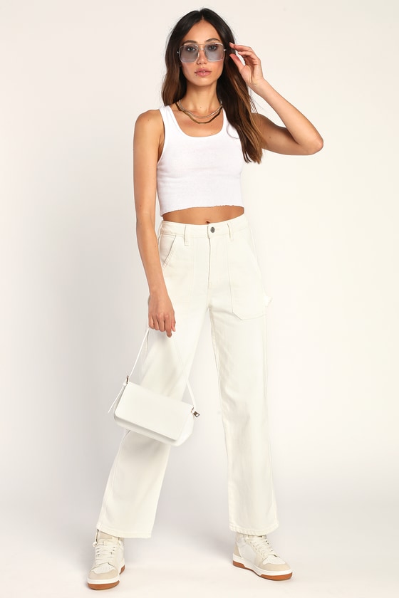 Just Off White Carpenter Jeans - High Rise Jeans - Utility Jeans - Lulus