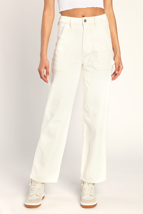 Perfect Idea Washed Off White High Rise Slim Leg Carpenter Jeans 6