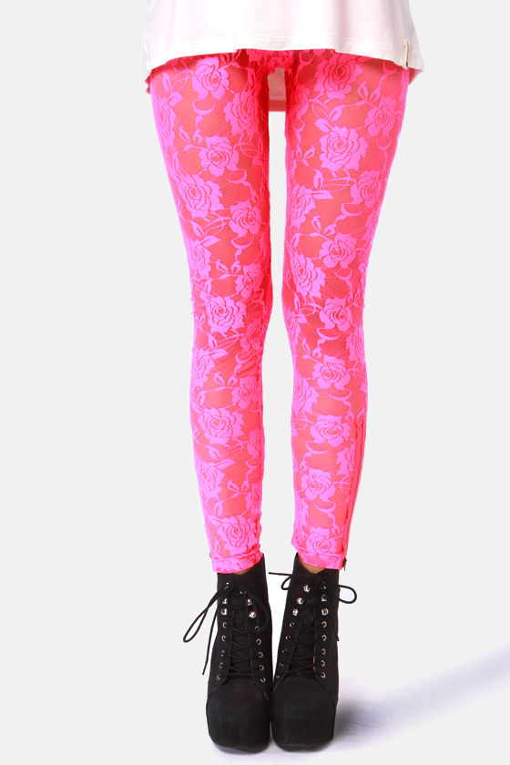 Gypsy Junkies Neon Leggings Neon Pink Leggings Lace Leggings 43.00