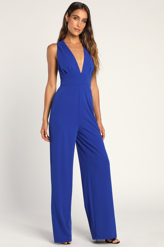 Royal Blue Jumpsuit - Twist-Back Jumpsuit - Wide-Leg Jumpsuit - Lulus