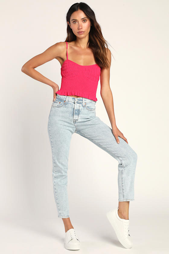 Flattering Fit Hot Pink Smocked Cropped Tank Top 2