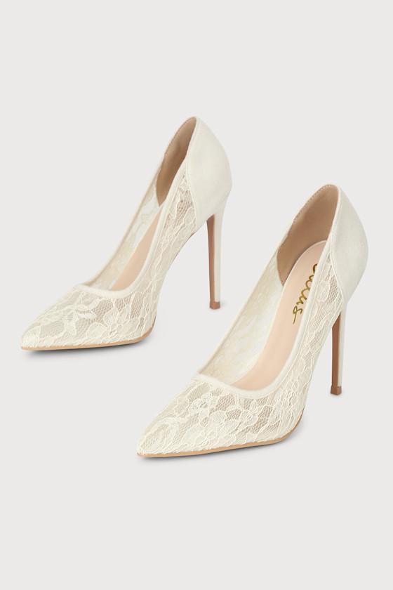 Lacia Bone Lace Pointed-Toe Pumps 1