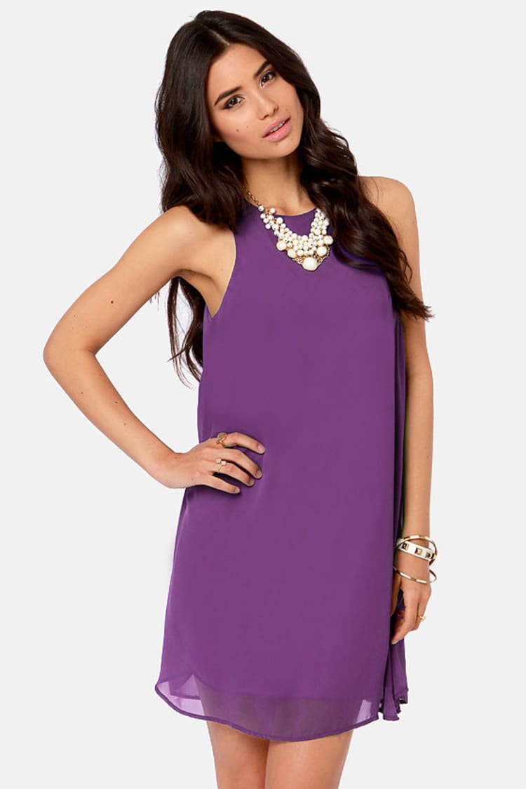 Cute Purple Dress - Chiffon Dress - Shift Dress - $ - Lulus