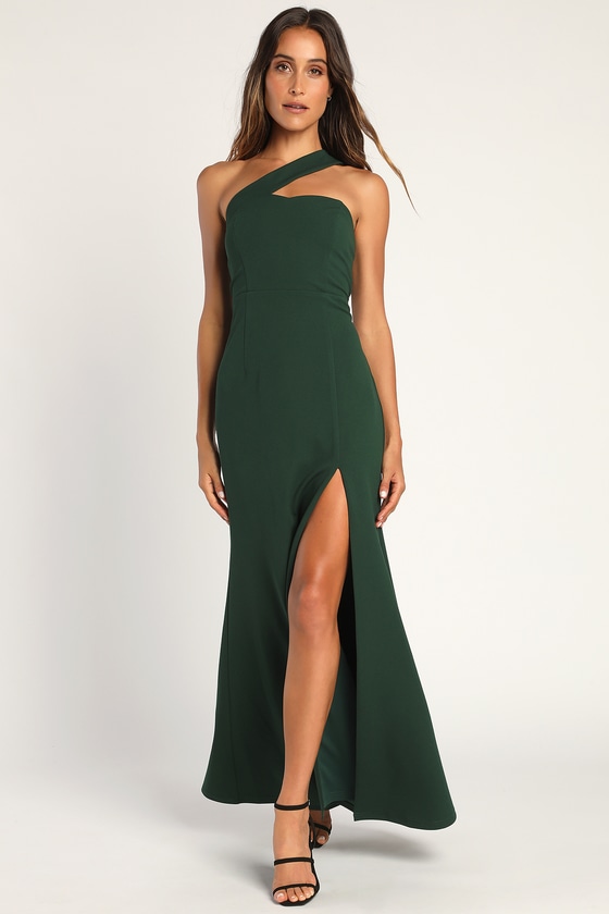 Your Majesty Emerald Green Asymmetrical Mermaid Maxi Dress