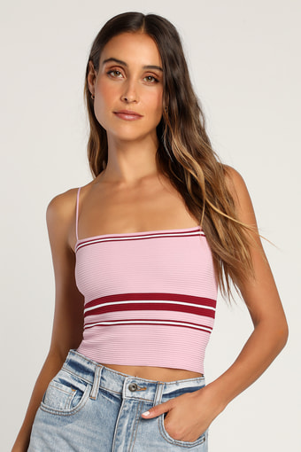 Lenore Mauve Pink Striped Ribbed Crop Top