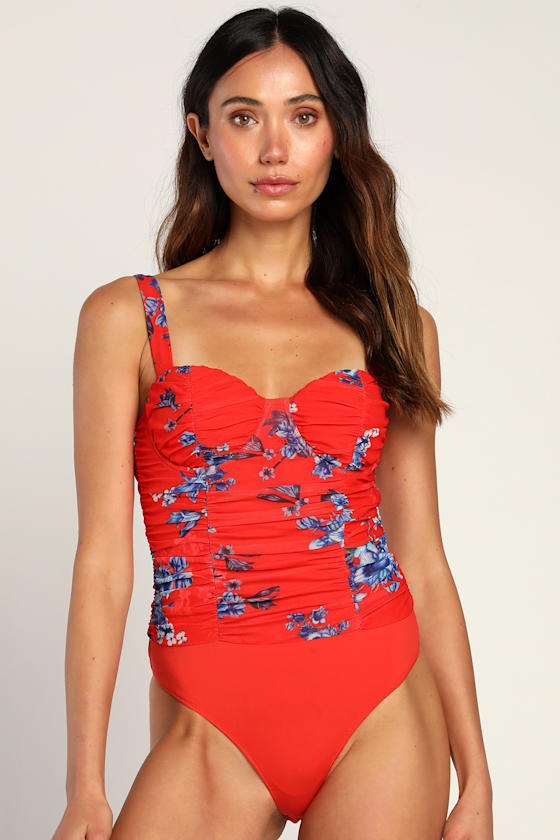 Sensational Sight Red Floral Print Mesh Bodysuit 5