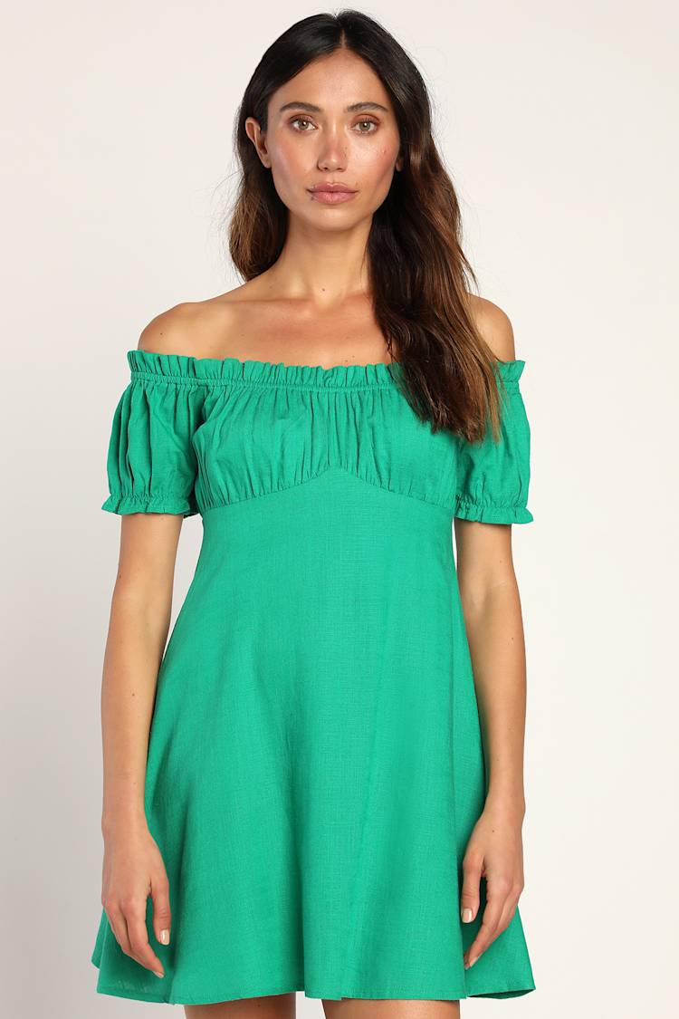Green Babydoll Dress - Mini Dress - Off-the-Shoulder Dress - Lulus Green Babydoll Dress - Mini Dress - Off-the-Shoulder Dress - Lulus