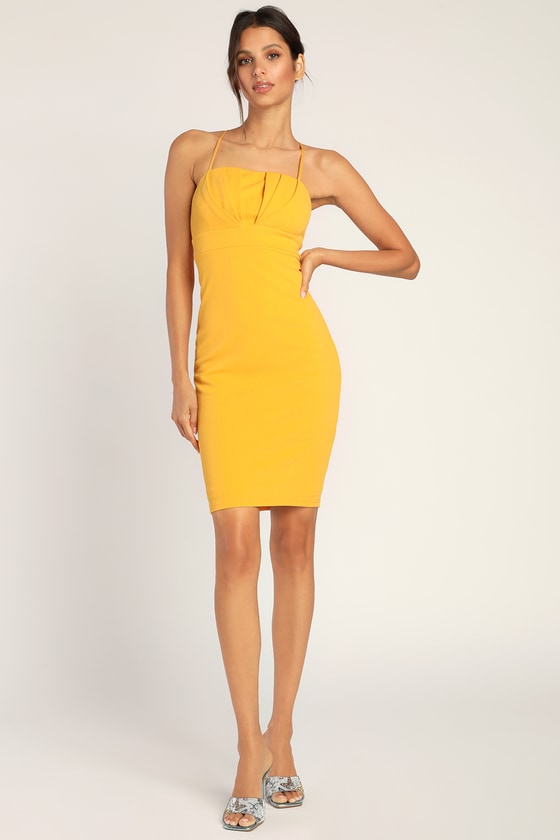 Darling Memories Yellow Sleeveless Bodycon Mini Dress