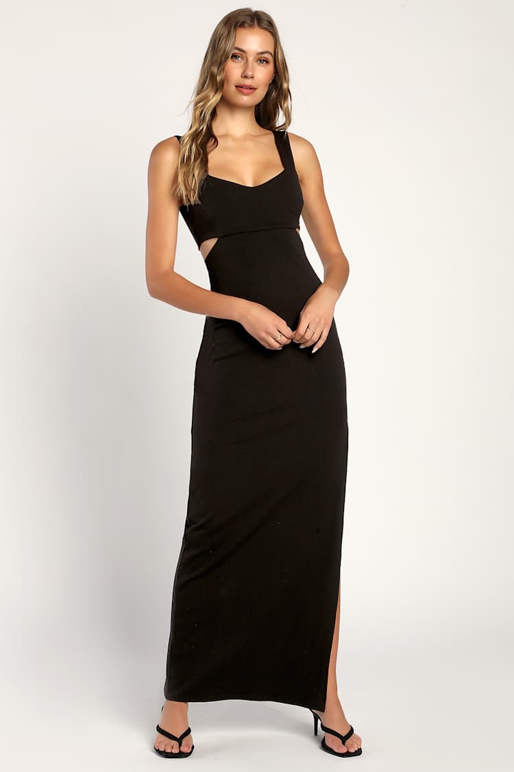 chinese dress ladies Plunge Cut-Out Maxi Dress in Black main image 0