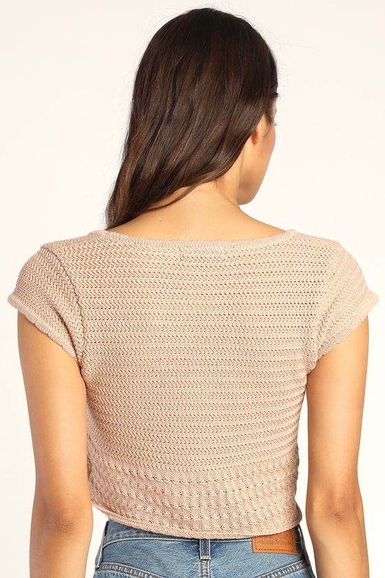 Taupe Crochet Top - Short Sleeve Crochet Top - Cardigan Top Taupe Crochet Top - Short Sleeve Crochet Top - Cardigan Top