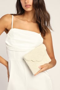 Deco Designs Ivory Beaded Scalloped Clutch