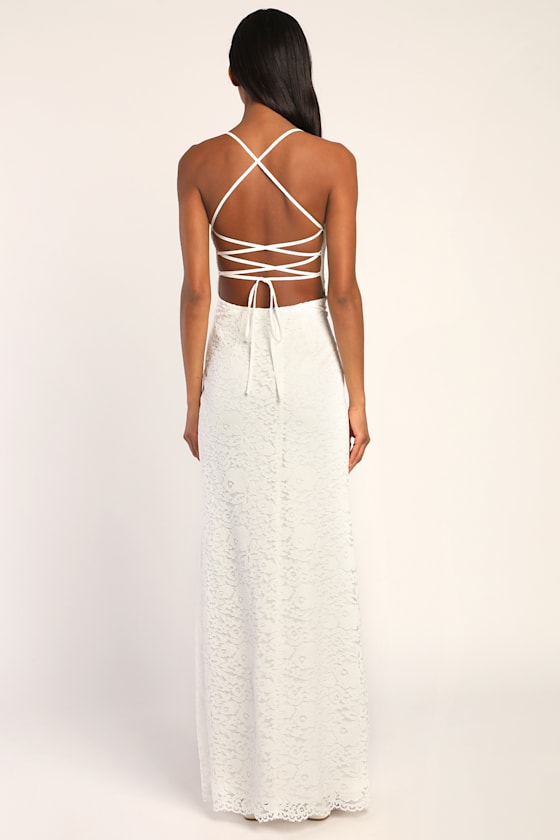 Loving Today Ivory Sleeveless Lace A-Line Maxi Dress 5