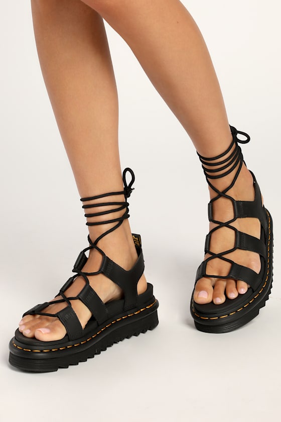 Dr. Martens Nartilla Black Sandals Flatform LaceUp Sandals Lulus