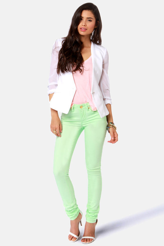 Moto Braxton Jeans Skinny Jeans Neon Green Jeans 63.00 Lulus