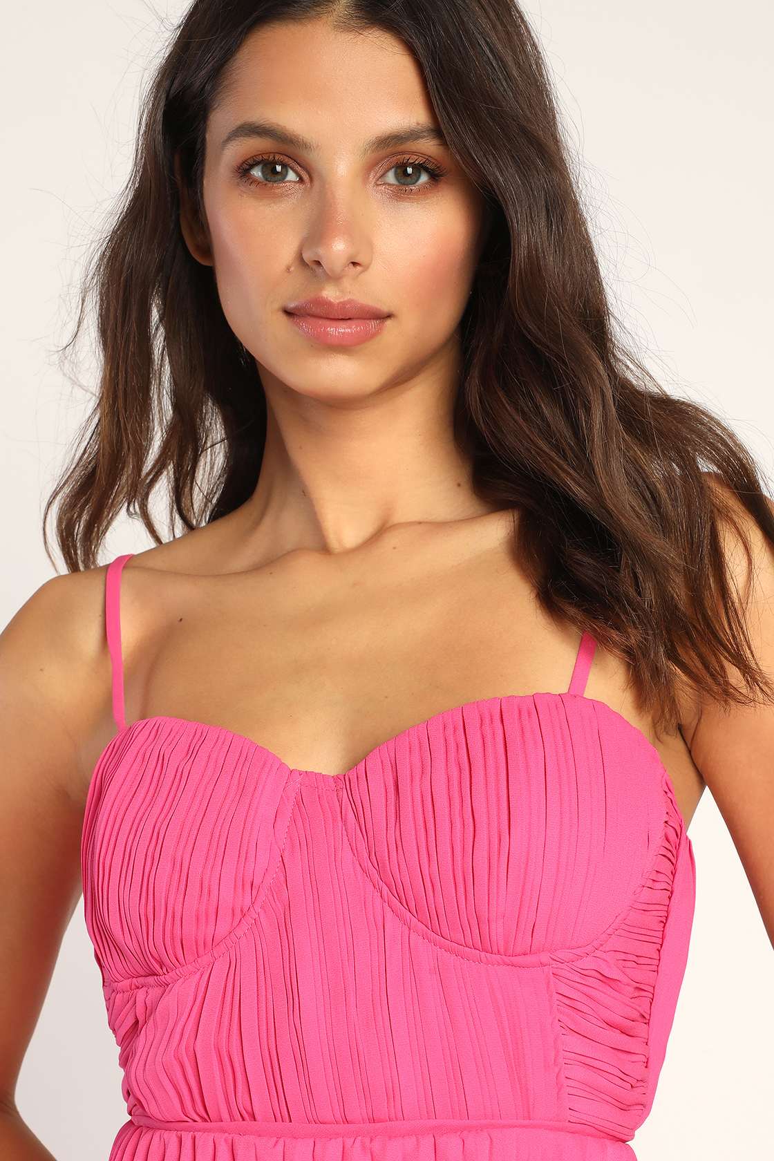 Cascading Crush Hot Pink Tiered Bustier Midi Dress