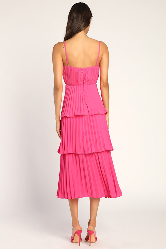 Pink Midi Dress - Tiered Pleated Midi Dress - Bustier Midi Dress - Image 4