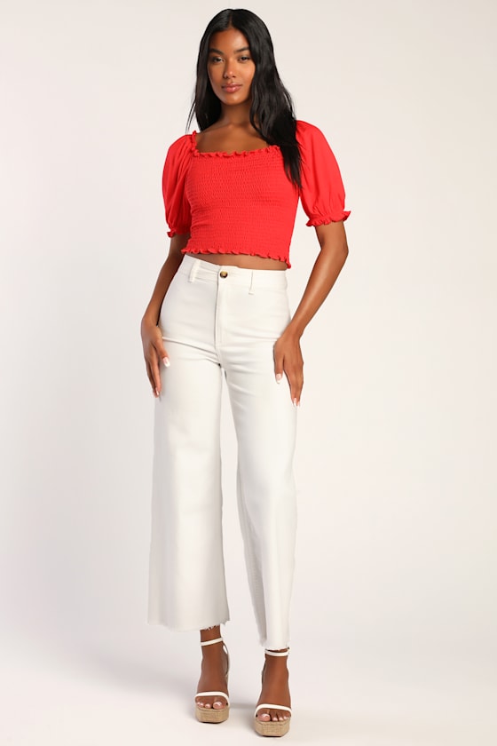 Loving the Day Red Smocked Puff Sleeve Top 3