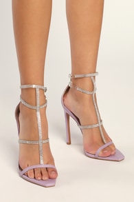 Damsia Purple Rhinestone Open Toe Ankle Strap Heels