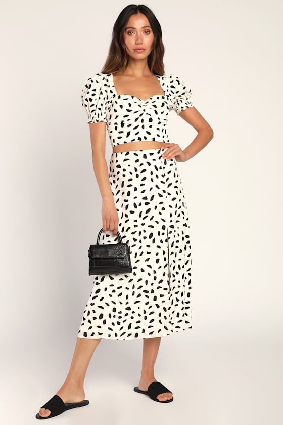 Getting Glam Ivory Print Slit Midi Skirt 2