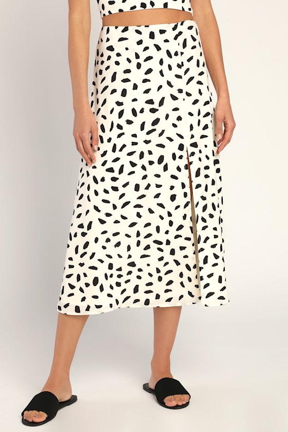 Getting Glam Ivory Print Slit Midi Skirt 3
