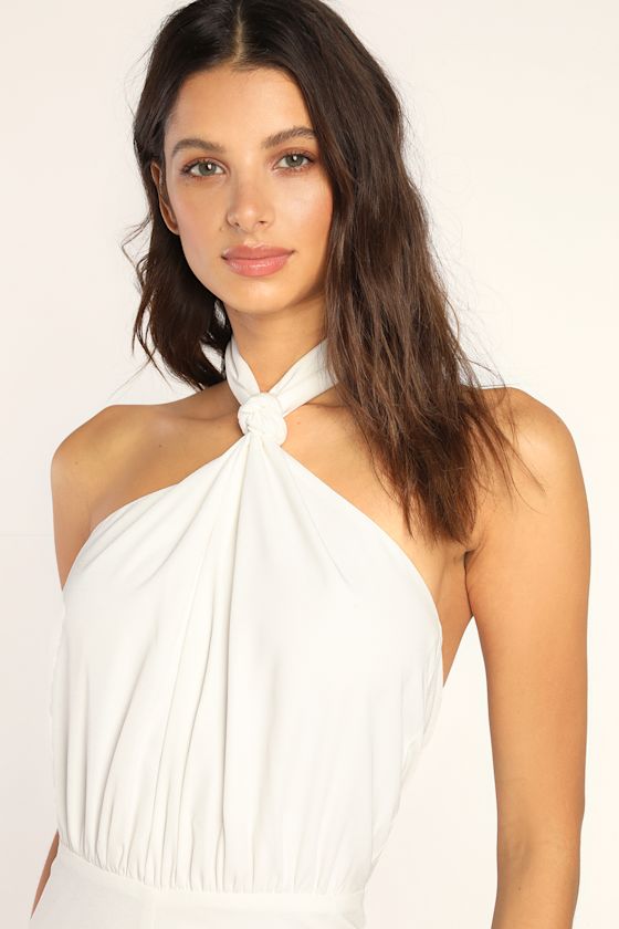 Epitome of Elegant White Knotted Halter Wide-Leg Jumpsuit 3