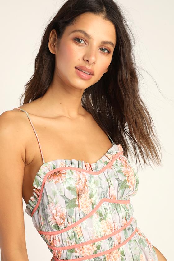 Dear to You Grey Floral Print Backless Lace-Up Midi Dress 3