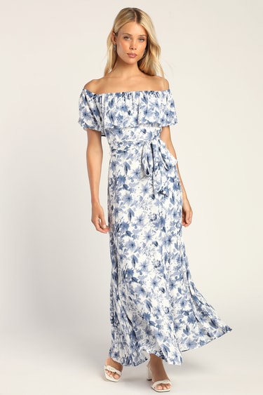 Decidedly Delightful White Floral Off-The-Shoulder Maxi Dress