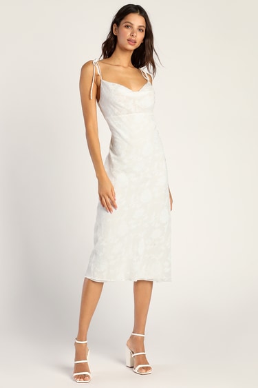 Dearest Dreams White Floral Tie-Strap Midi Dress