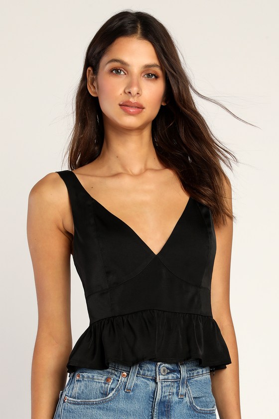 Black Peplum Top Satin Peplum Tank Women's Peplum Tops Lulus