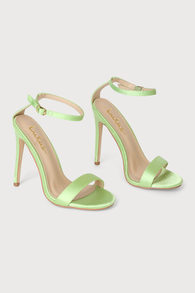 Ellyy Green Satin Ankle Strap Stiletto Heels
