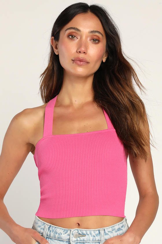 Bright Pink Tank Top LaceUp Tank Top Sweater Tank Top Lulus