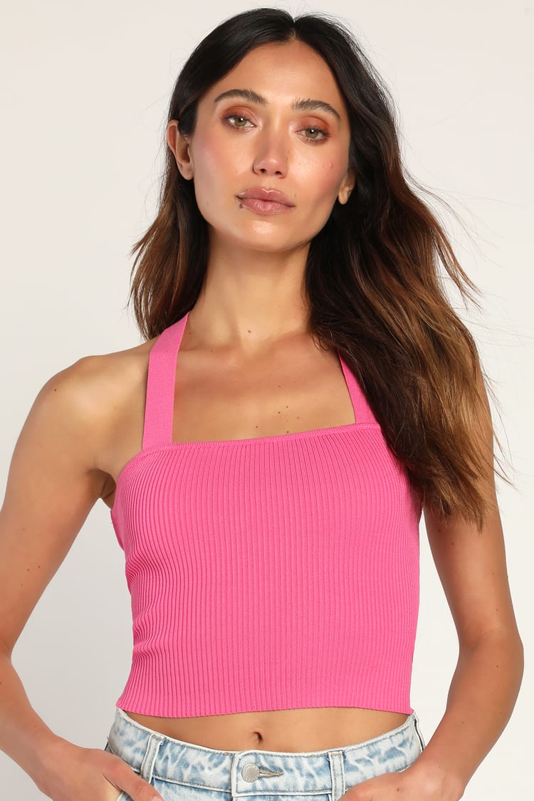 Bright Pink Tank Top - Lace-Up Tank Top - Sweater Tank Top - Lulus